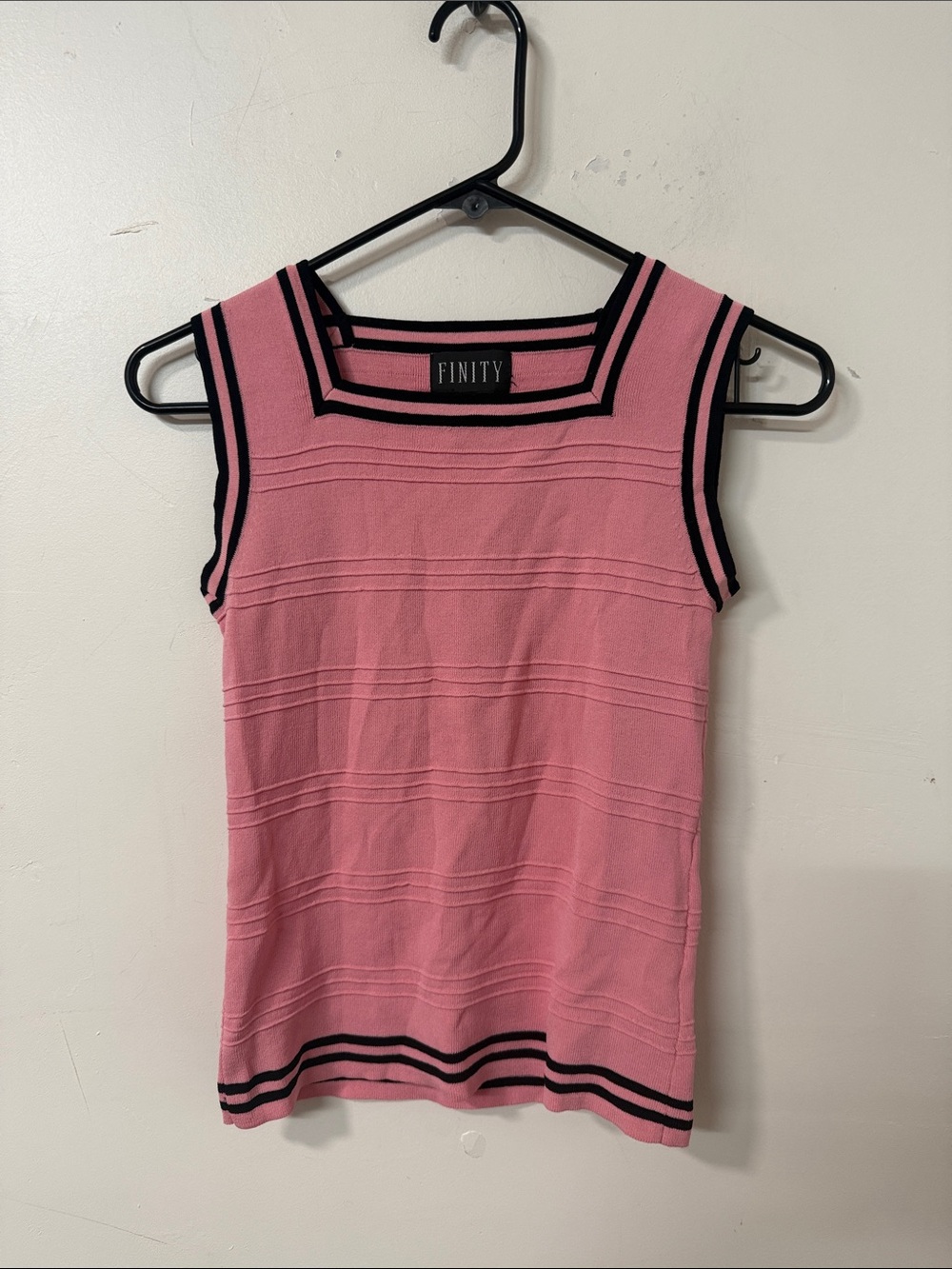 Finity Pink Sleeveless Knit Top with Black Trim Y2K